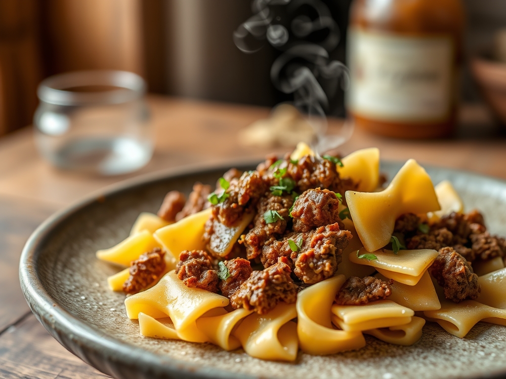 Freshly prepared bow tie pasta and ground beef recipes
