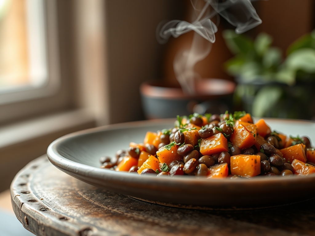 Freshly prepared lentils and sweet potato recipes