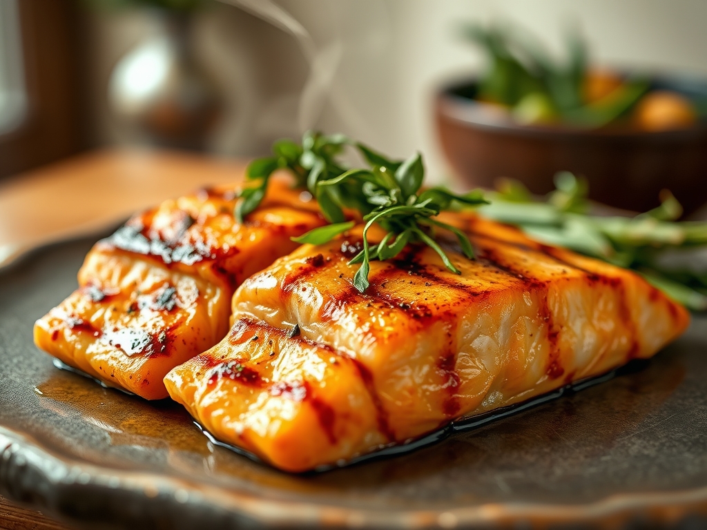 Freshly prepared marinated salmon recipes grilled