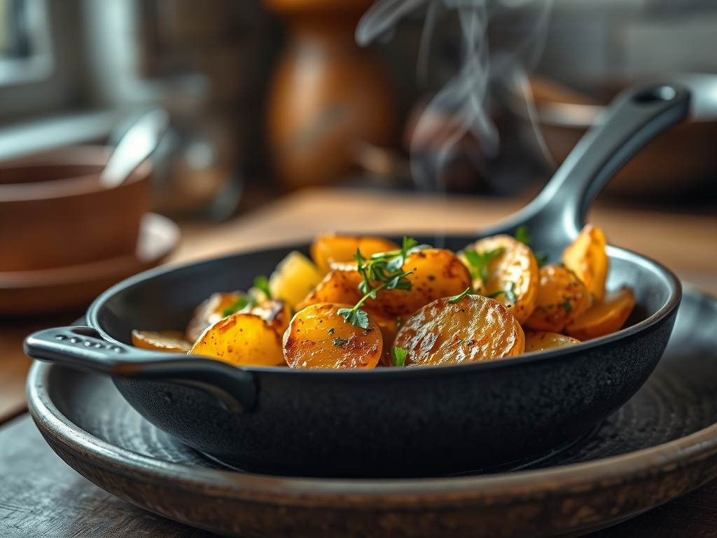 Freshly prepared potato recipes frying pan