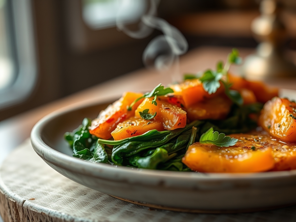 Freshly prepared spinach and sweet potato recipes